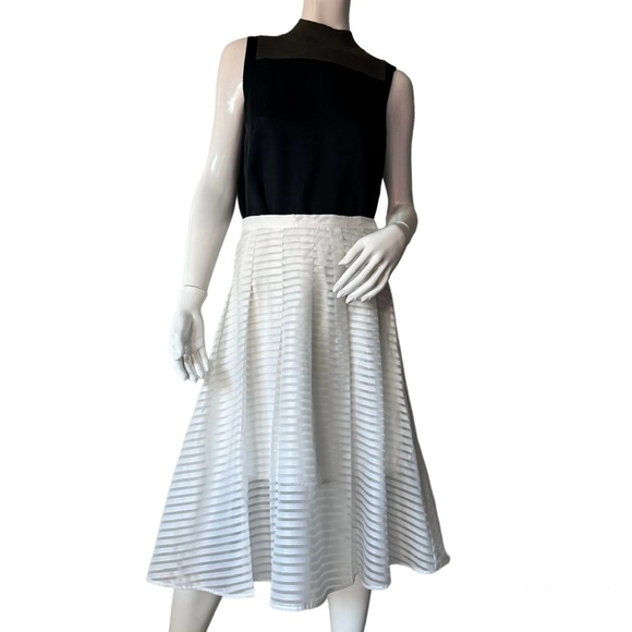 Anthropologie Leifsdottir White Striped Pleated Midi Skirt Size 4 - Picture 1 of 10